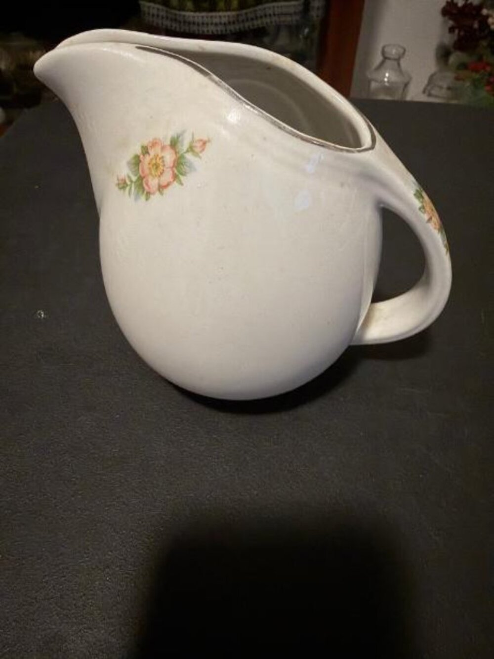 Vintage Halls Rose Ceramic White 658 Creamer Spring Flower 5.5" Tall